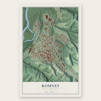 Romney, West Virginia map print, the full design