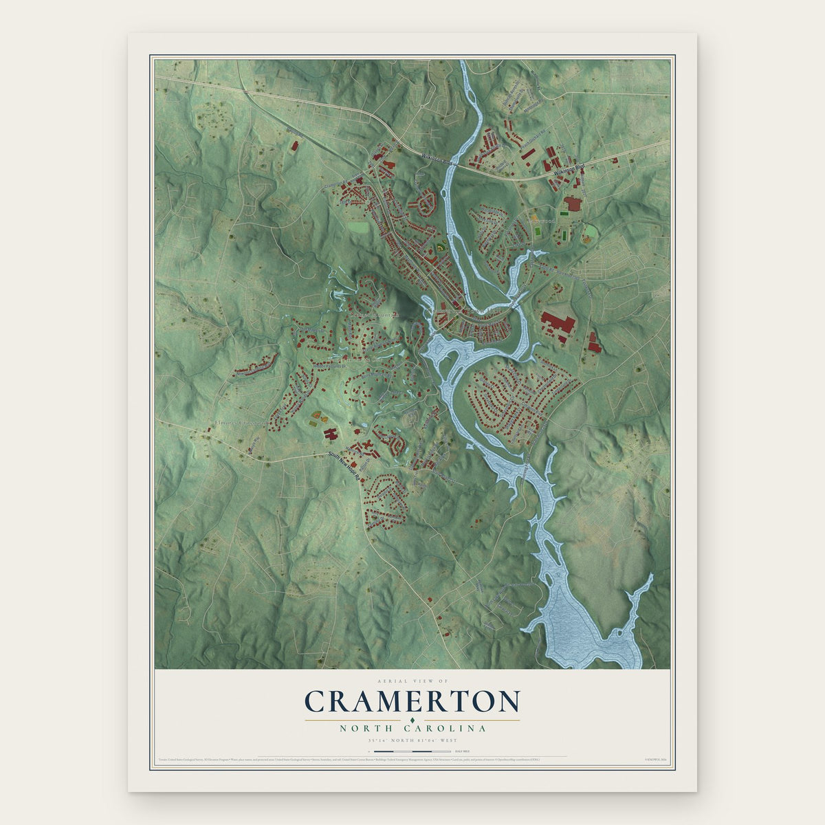 Cramerton, North Carolina map print, the full design