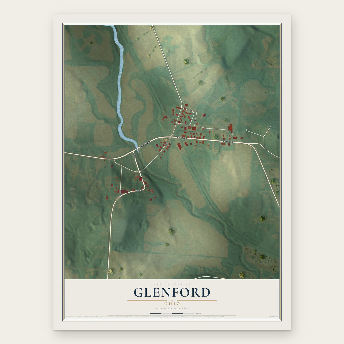 Glenford, Ohio map print, the full design