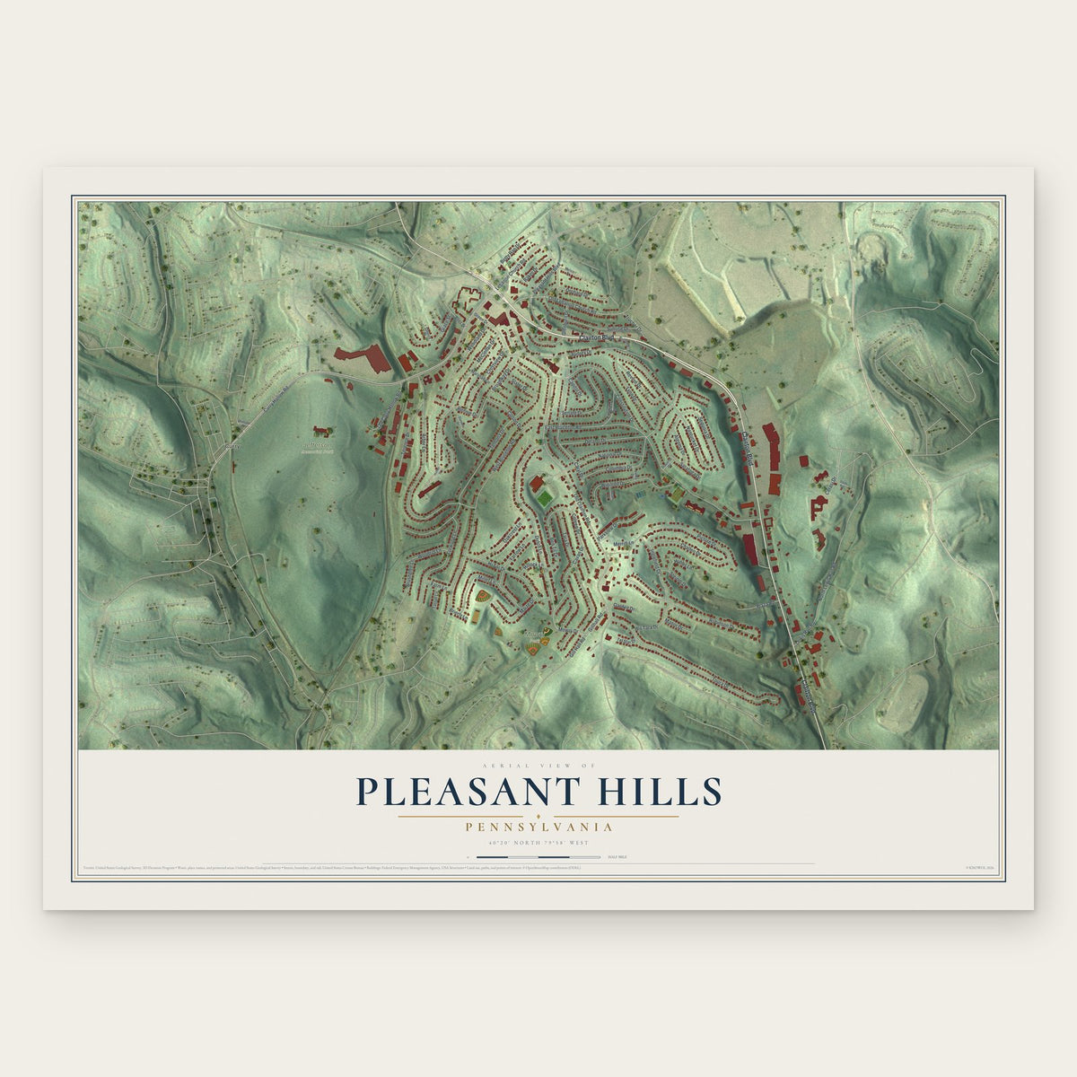 Pleasant Hills, Pennsylvania map print, the full design