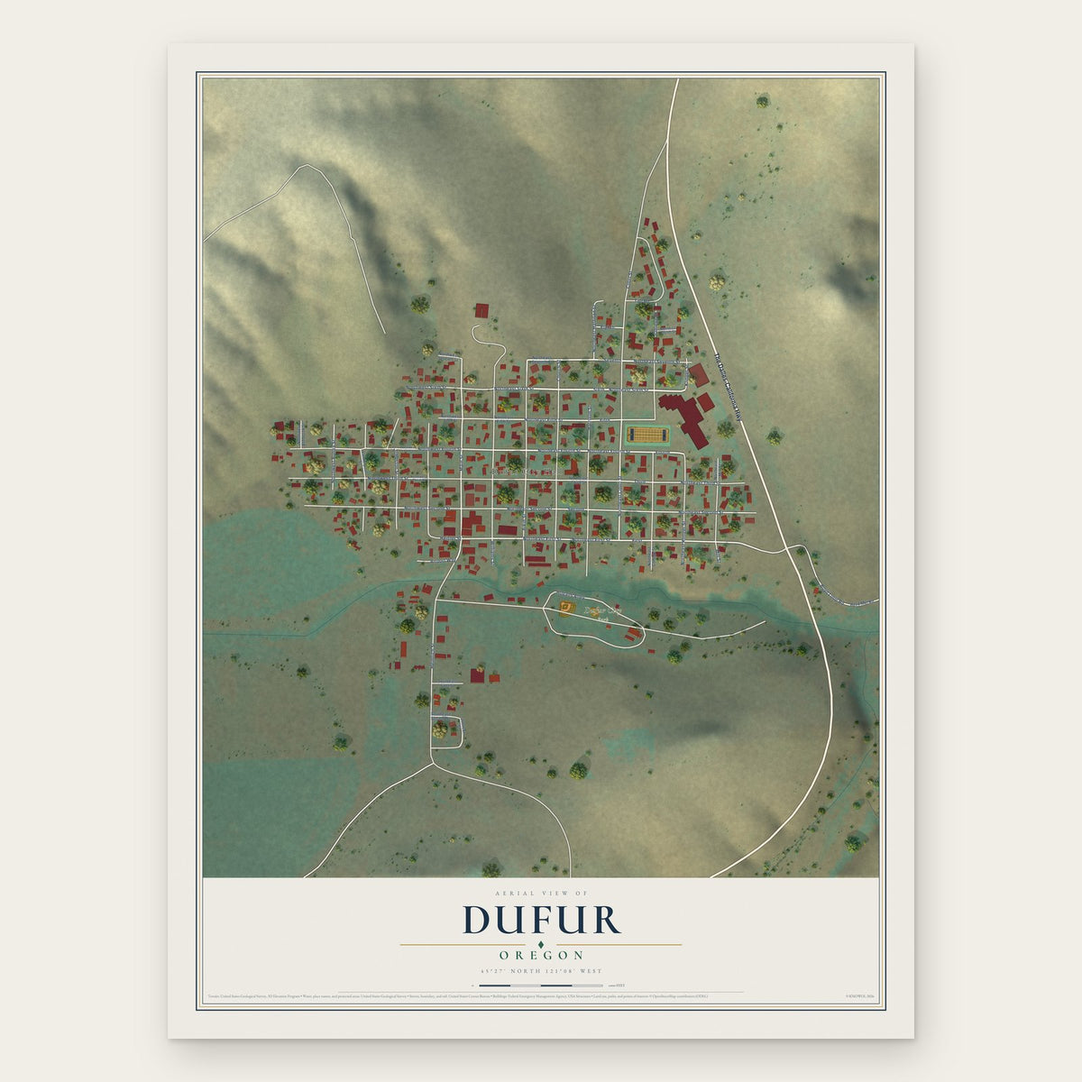Dufur, Oregon map print, the full design