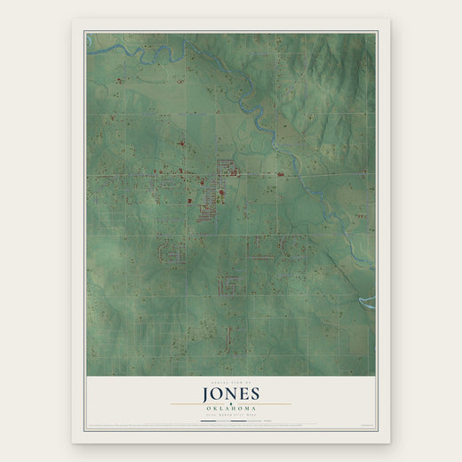 Jones, Oklahoma map print, the full design