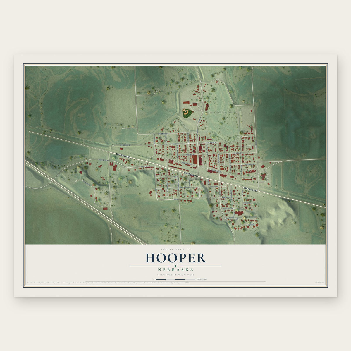 Hooper, Nebraska map print, the full design