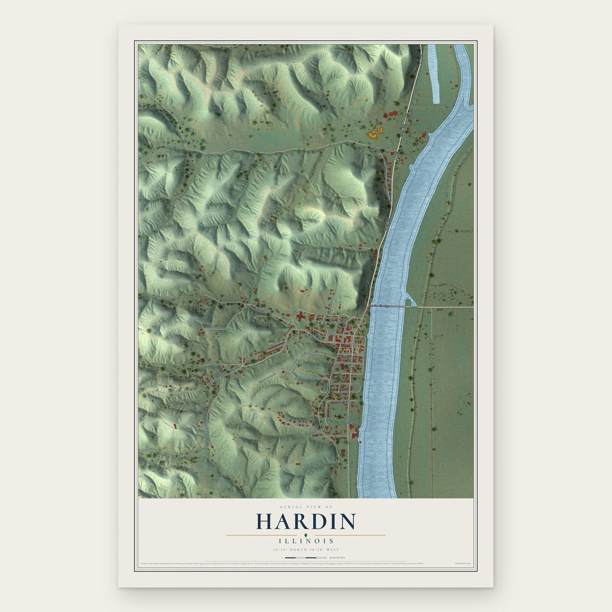 Hardin, Illinois map print, the full design