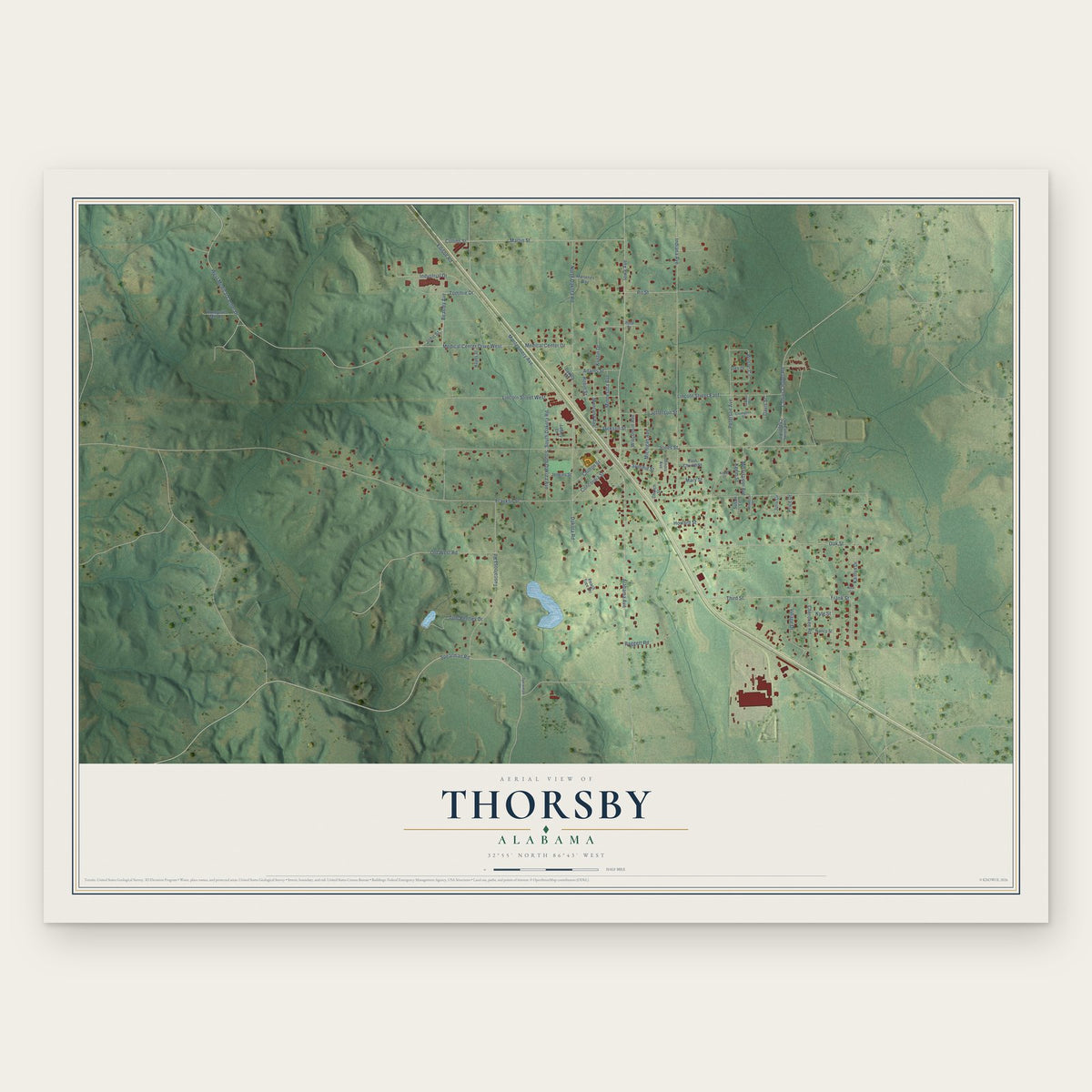 Thorsby, Alabama map print, the full design