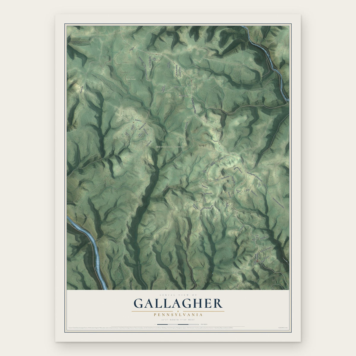 Gallagher, Pennsylvania map print, the full design