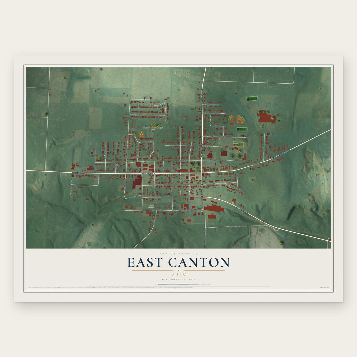 East Canton, Ohio map print, the full design