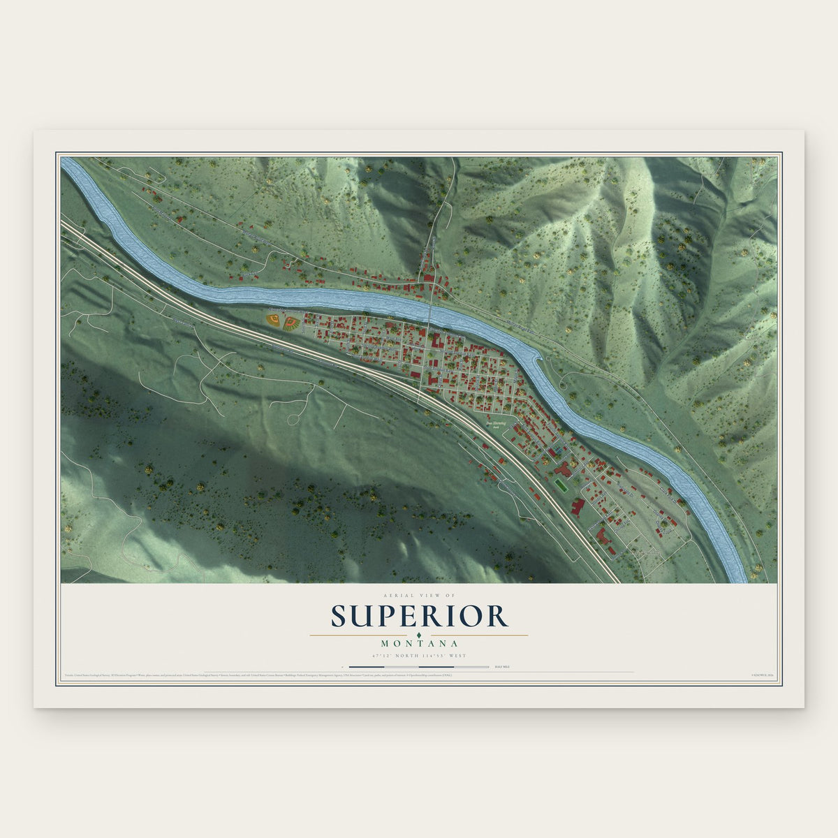 Superior, Montana map print, the full design