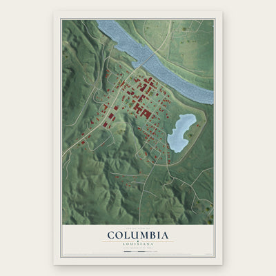 Columbia, Louisiana map print, the full design
