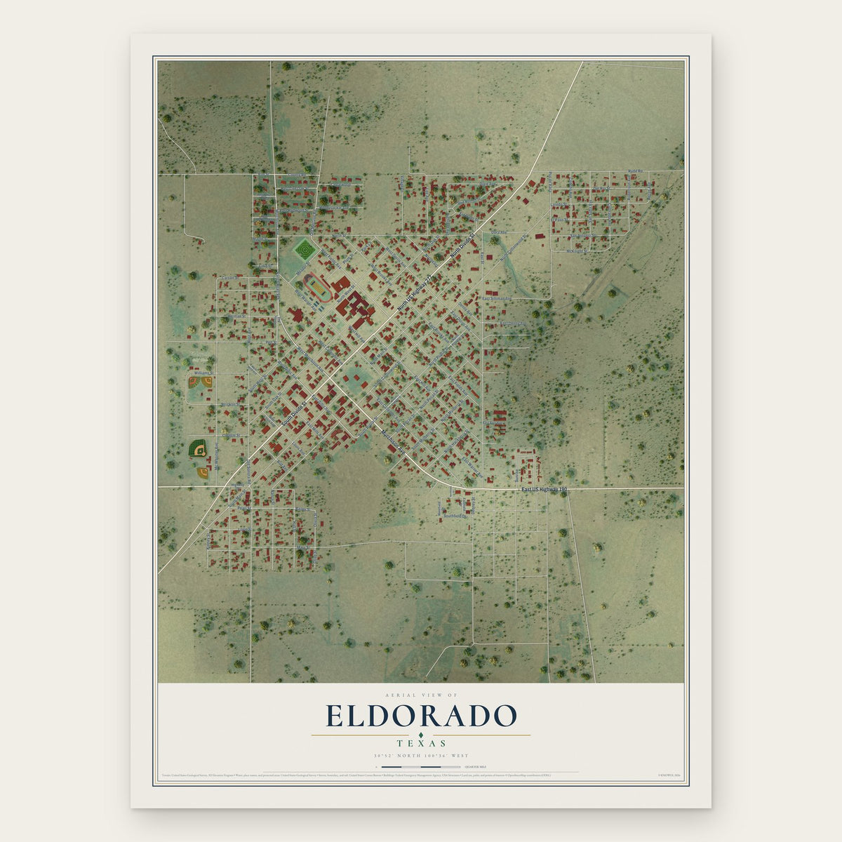 Eldorado, Texas map print, the full design