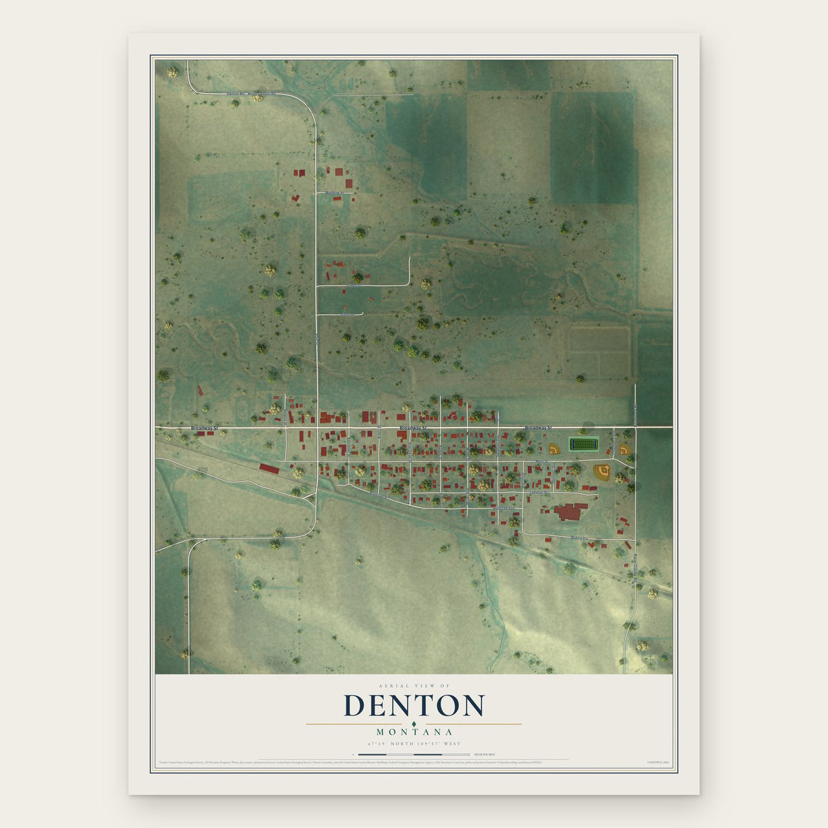 Denton, Montana map print, the full design