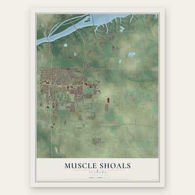 Muscle Shoals, Alabama map print, the full design