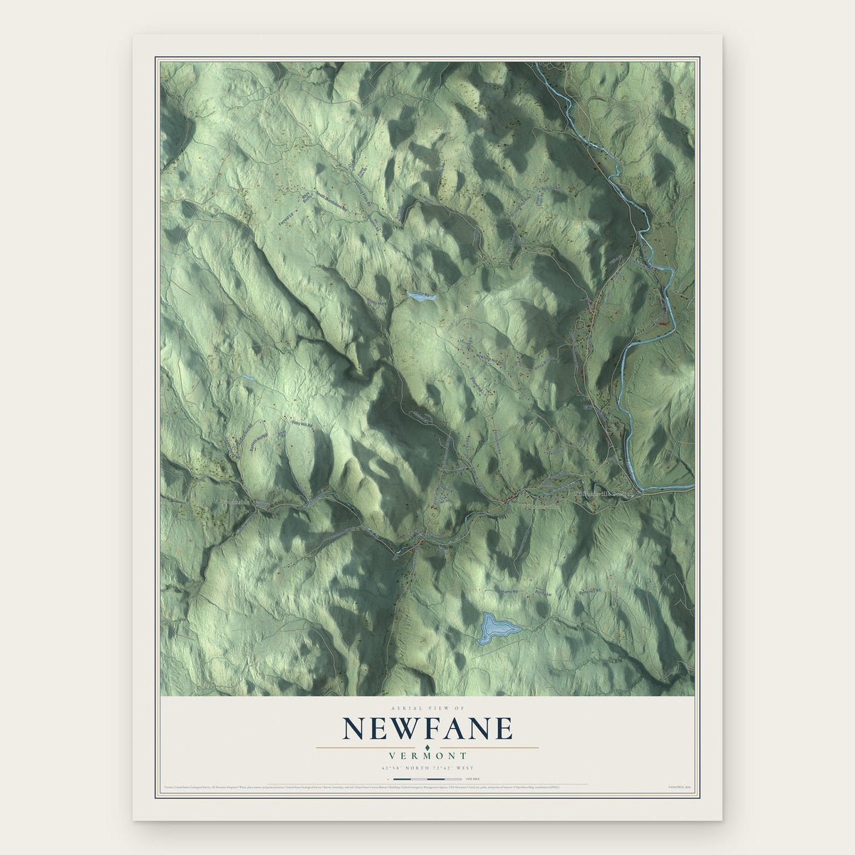 Newfane, Vermont map print, the full design