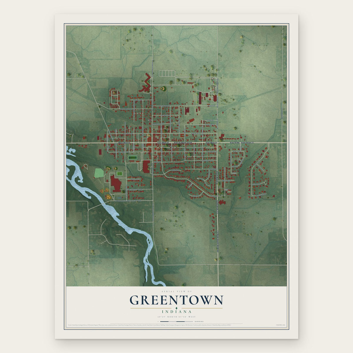 Greentown, Indiana map print, the full design