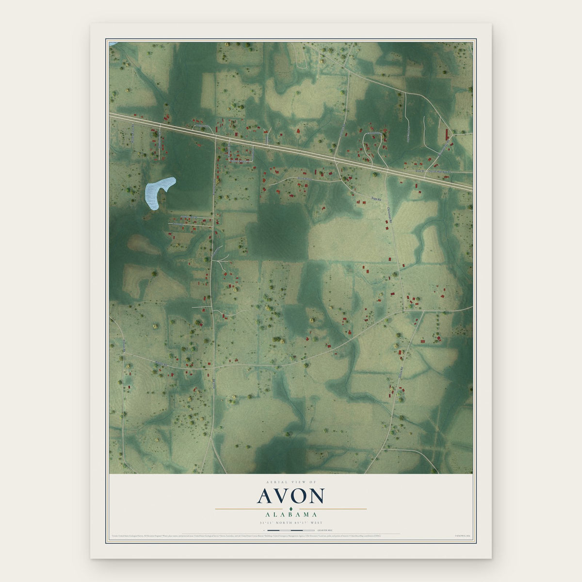 Avon, Alabama map print, the full design