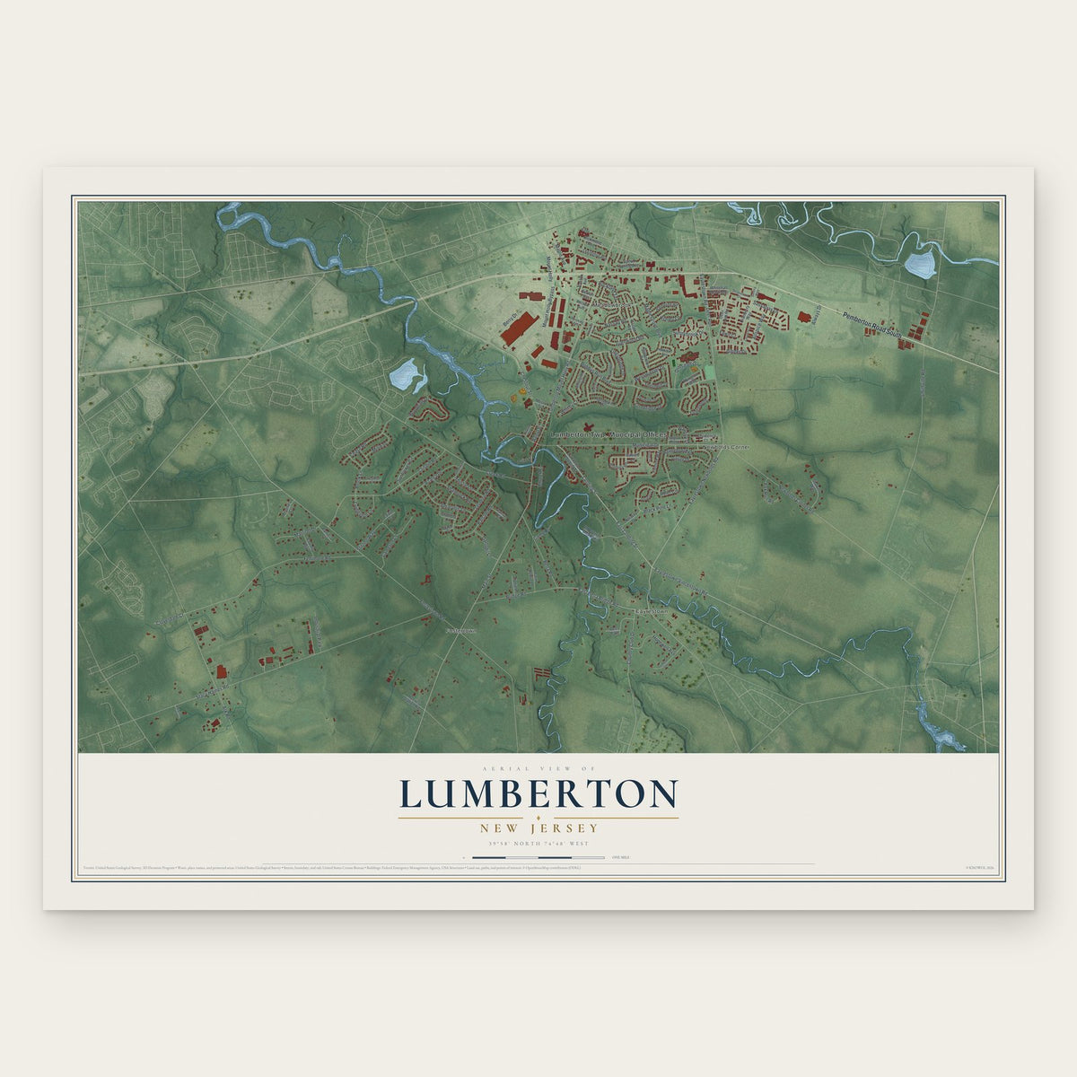 Lumberton, New Jersey map print, the full design