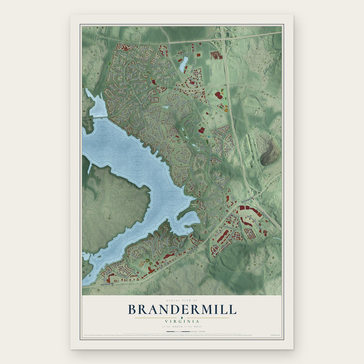 Brandermill, Virginia map print, the full design