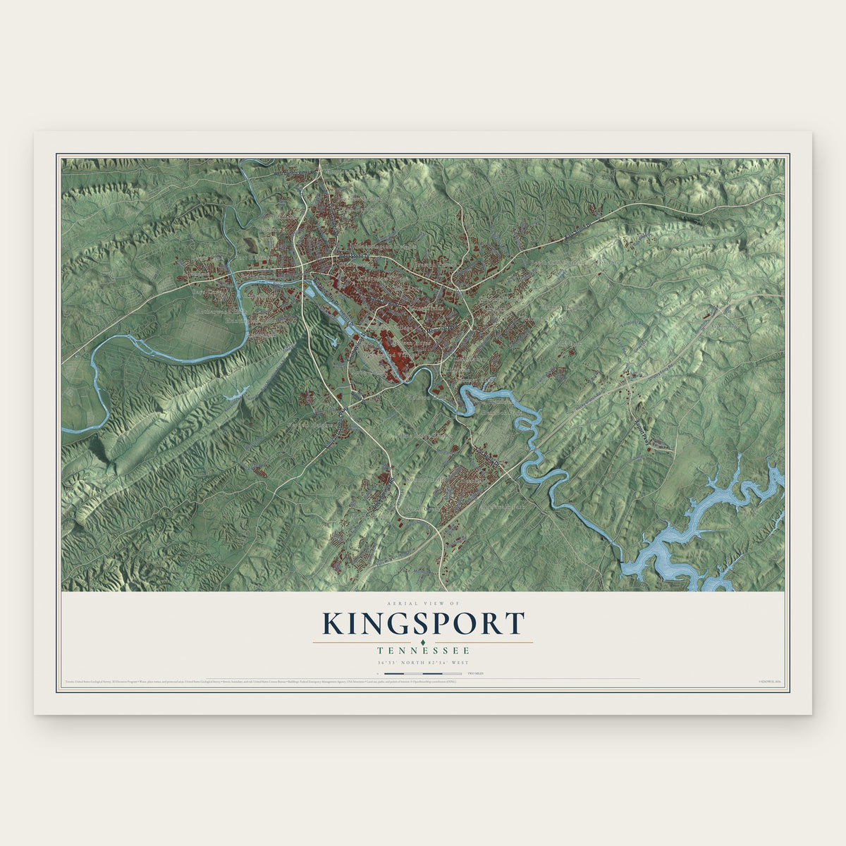 Kingsport, Tennessee map print, the full design