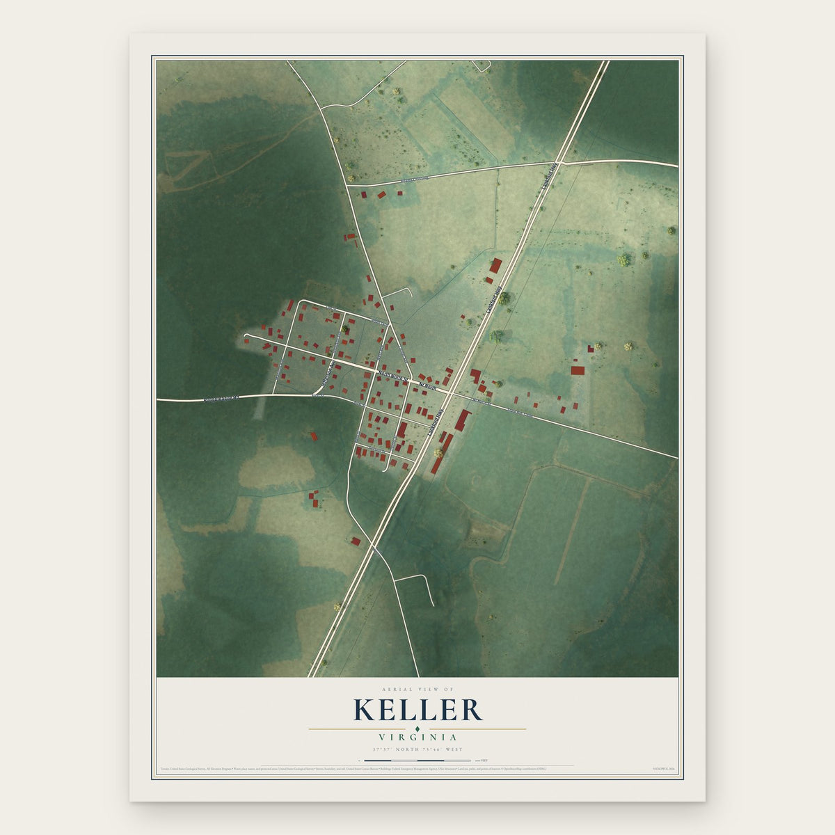 Keller, Virginia map print, the full design