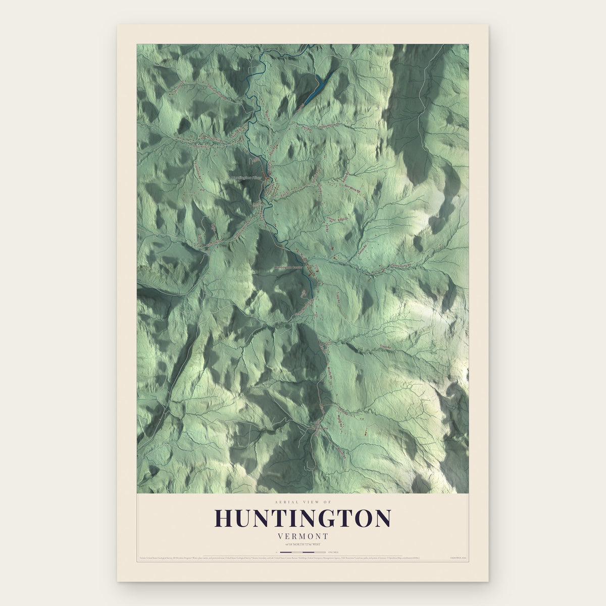 Huntington, Vermont map print, the full design