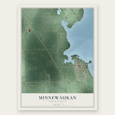 Minnewaukan, North Dakota map print, the full design