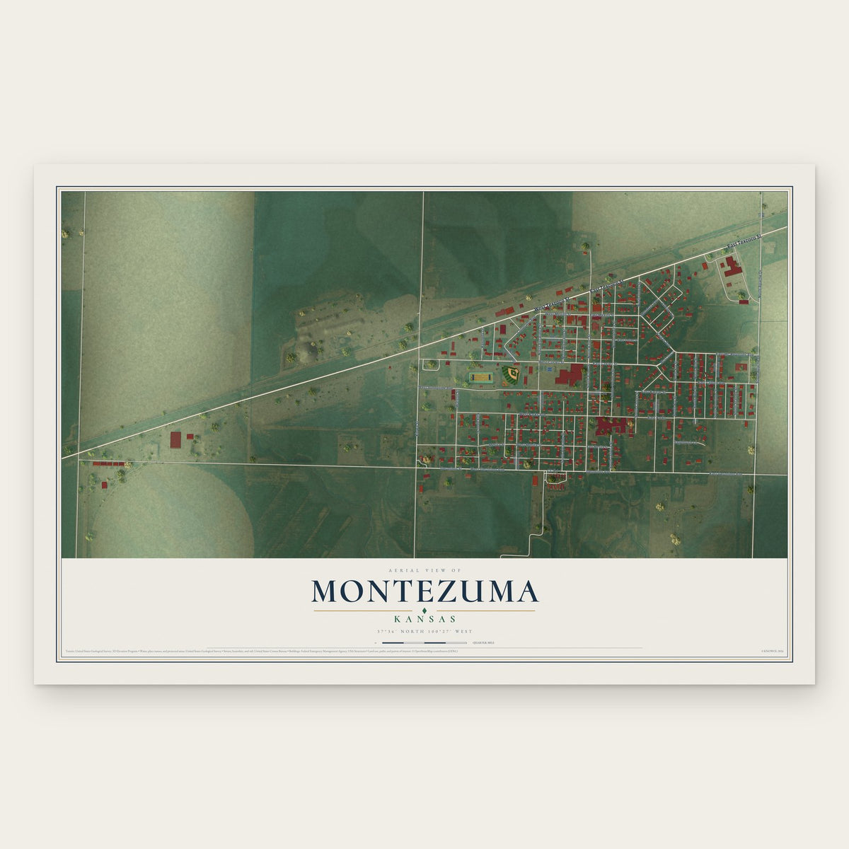 Montezuma, Kansas map print, the full design