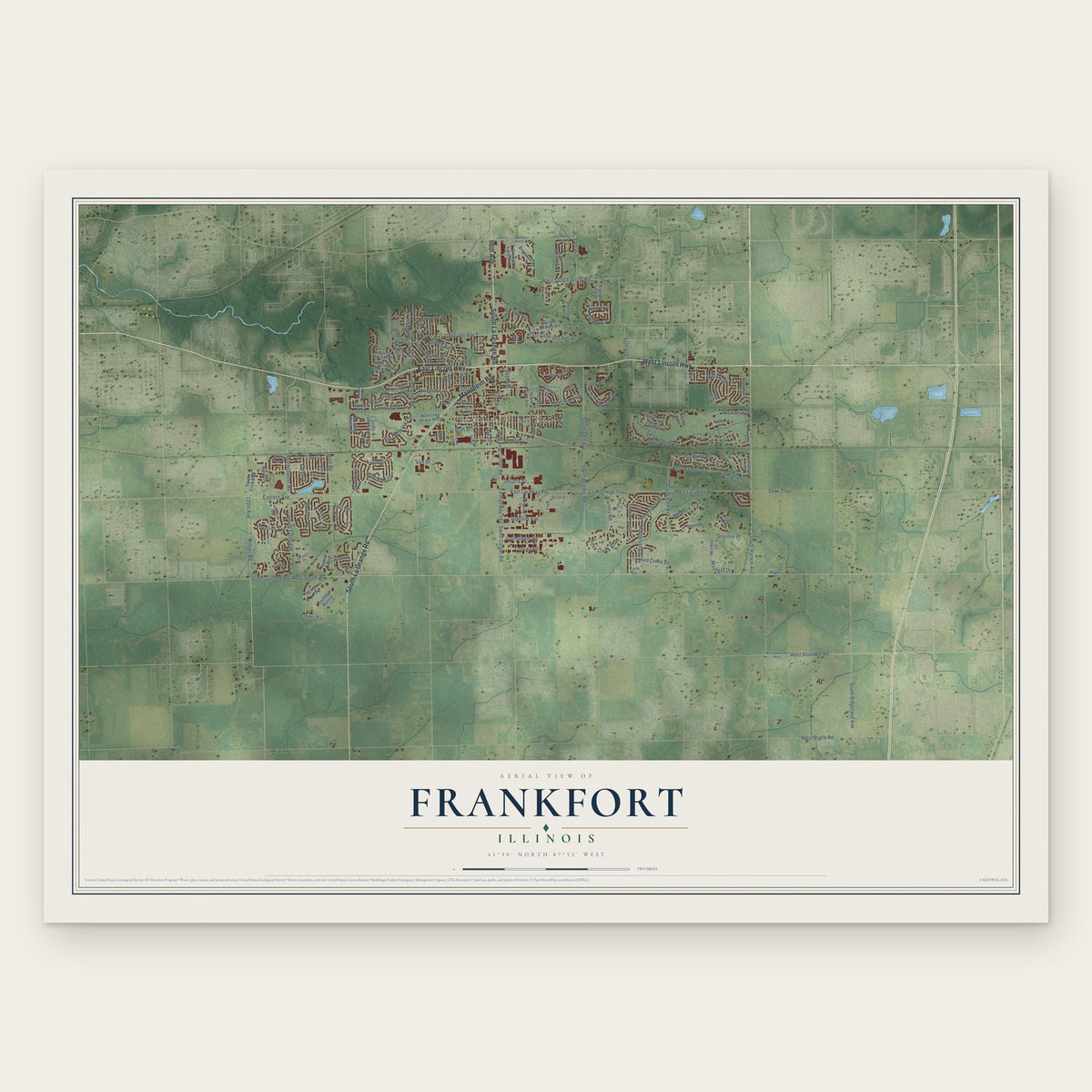 Frankfort, Illinois map print, the full design