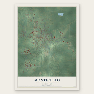 Monticello, Arkansas map print, the full design