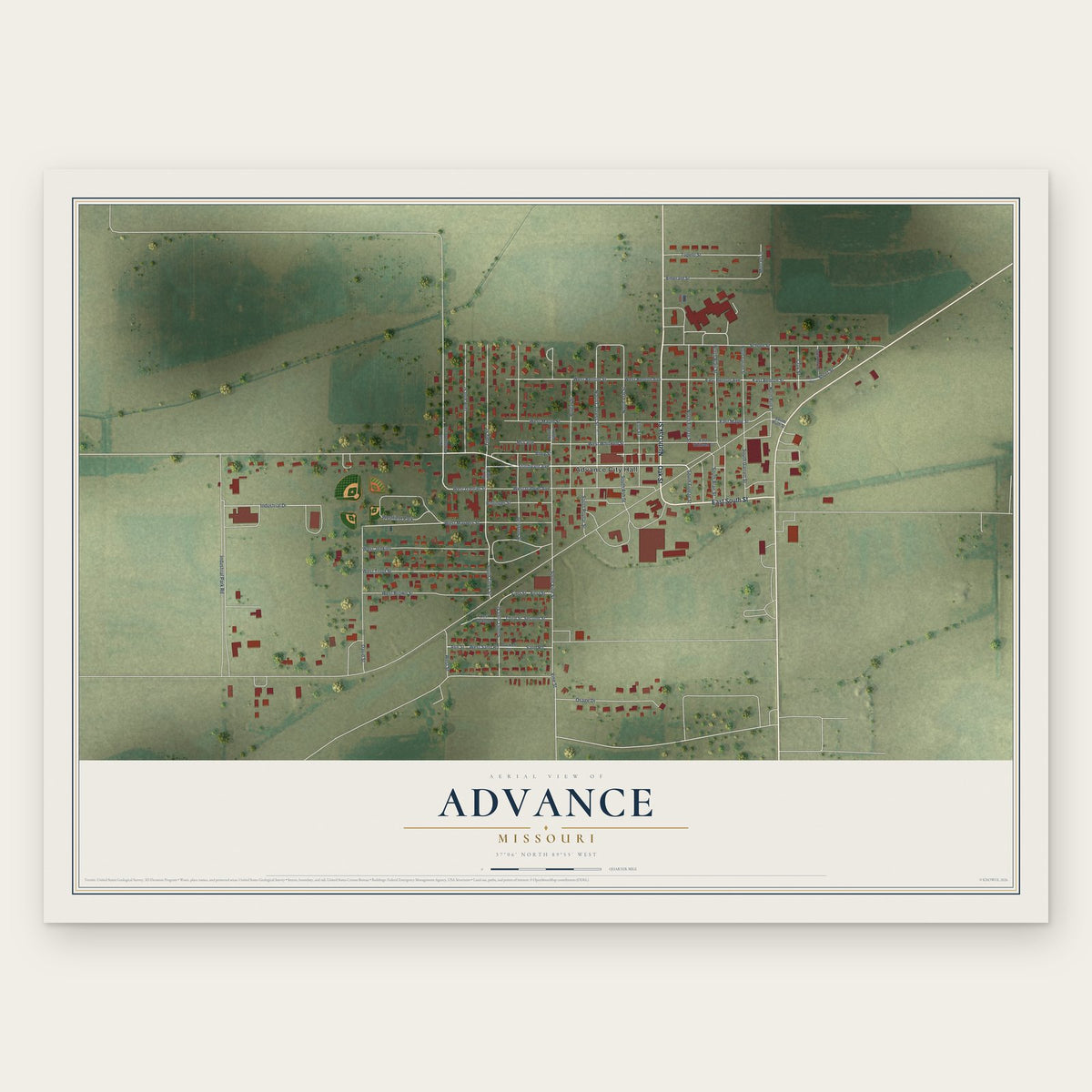 Advance, Missouri map print, the full design
