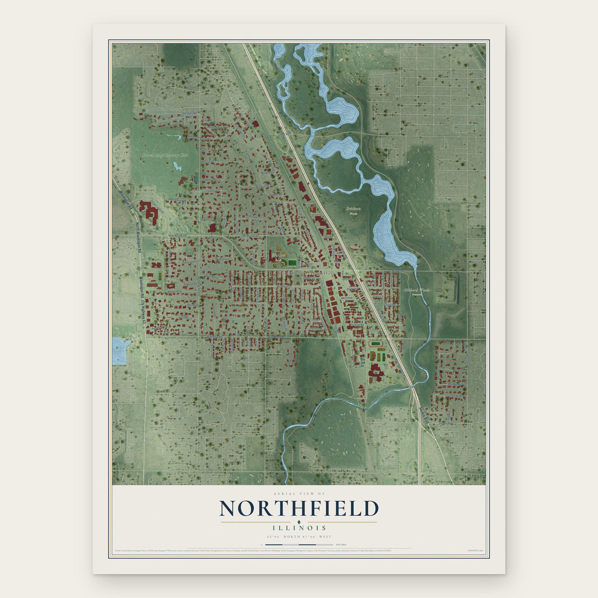 Northfield, Illinois map print, the full design