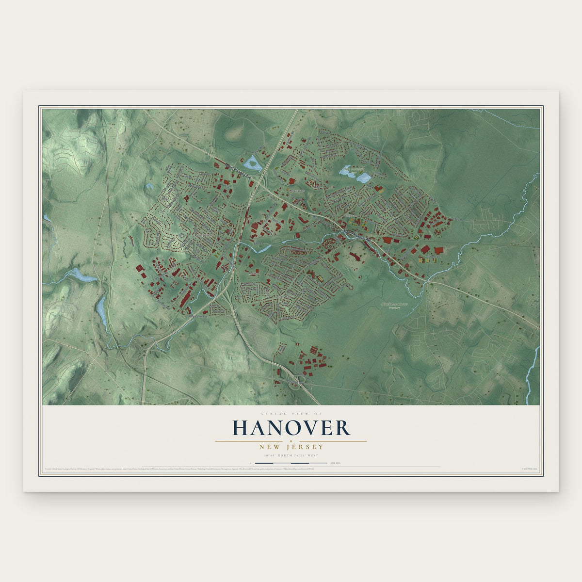 Hanover, New Jersey map print, the full design