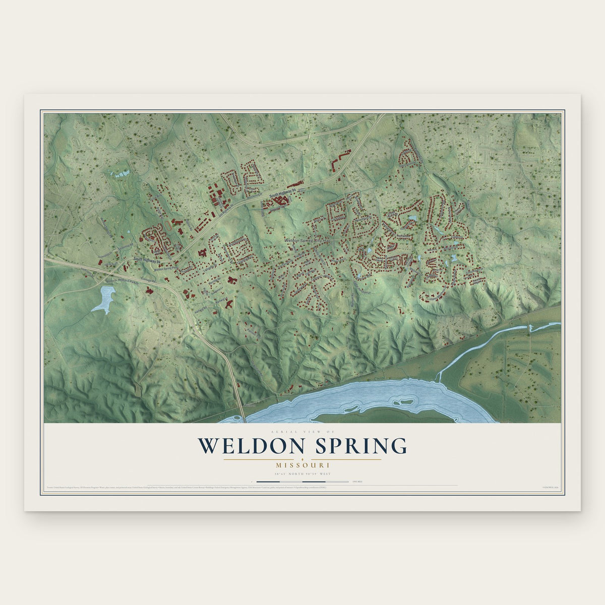 Weldon Spring, Missouri map print, the full design