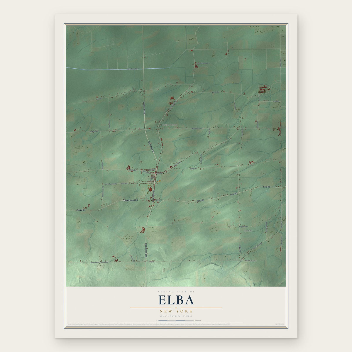 Elba, New York map print, the full design