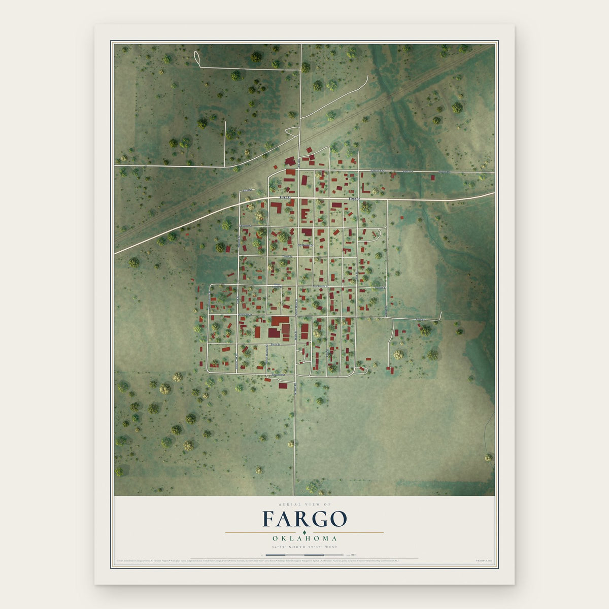 Fargo, Oklahoma map print, the full design