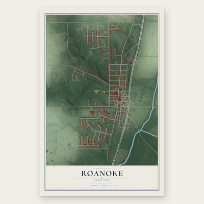 Roanoke, Indiana map print, the full design
