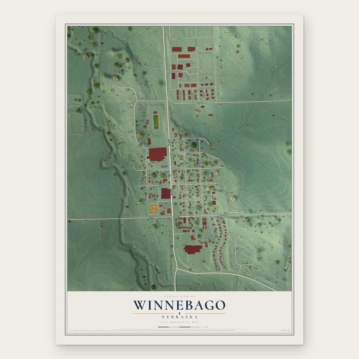 Winnebago, Nebraska map print, the full design