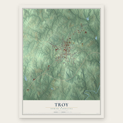Troy, North Carolina map print, the full design