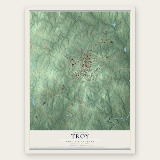 Troy, North Carolina map print, the full design