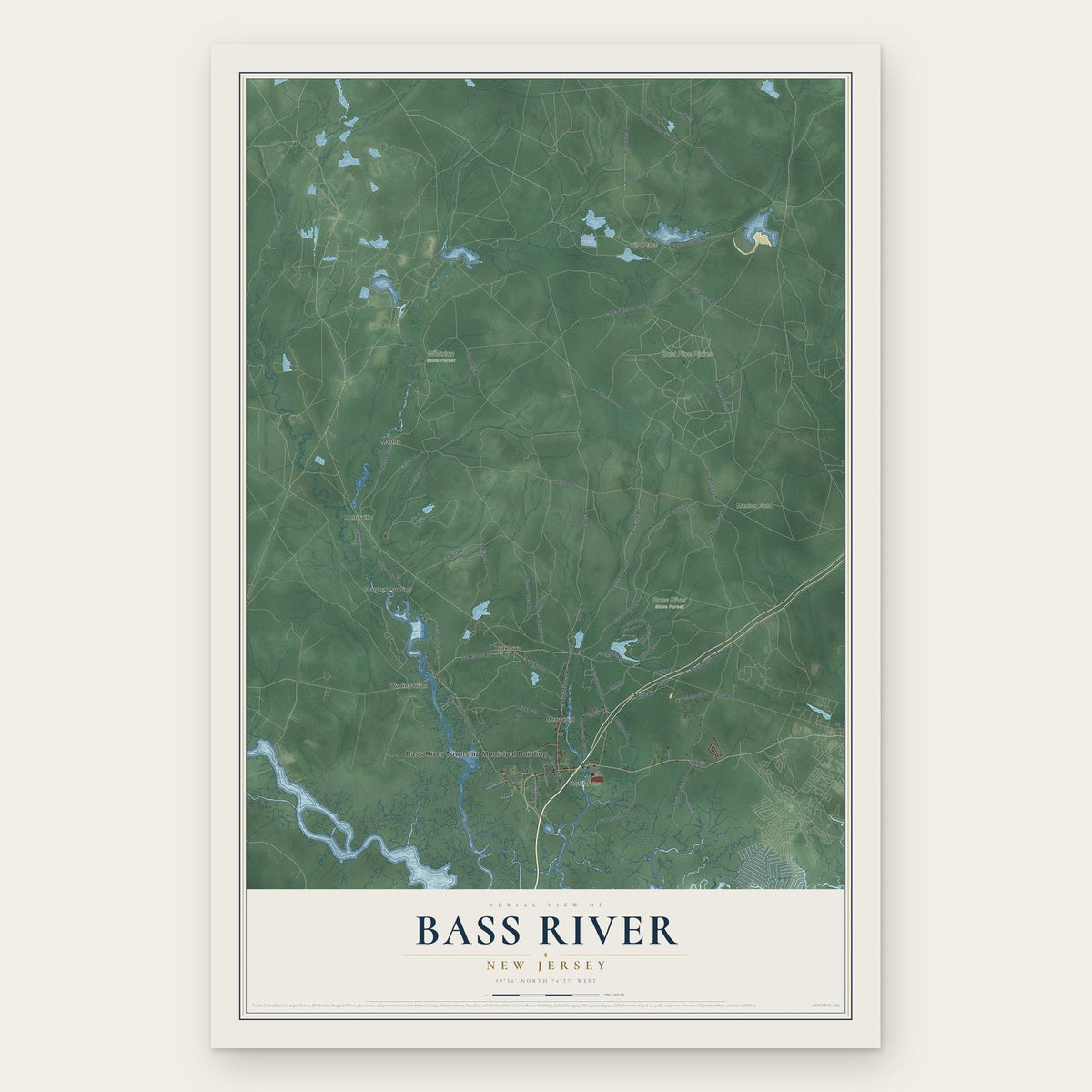 Bass River, New Jersey map print, the full design