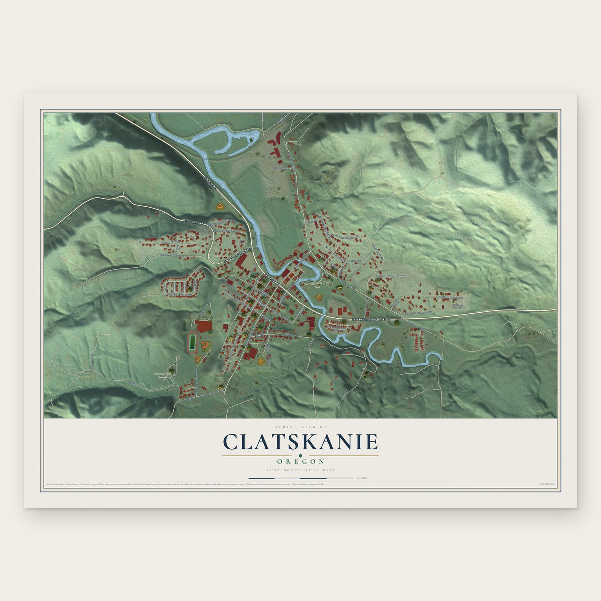 Clatskanie, Oregon map print, the full design