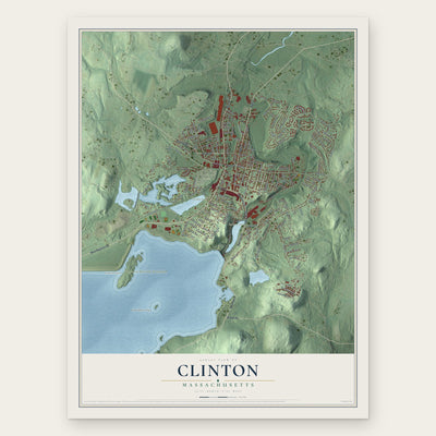 Clinton, Massachusetts map print, the full design