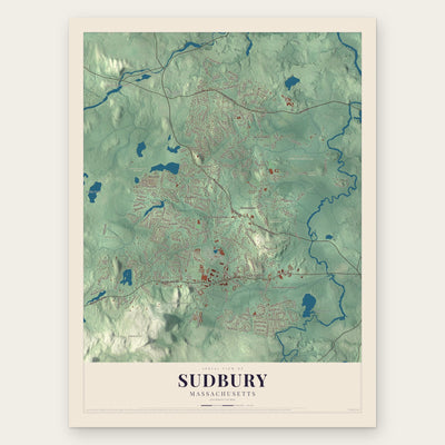 Sudbury, Massachusetts map print, the full design