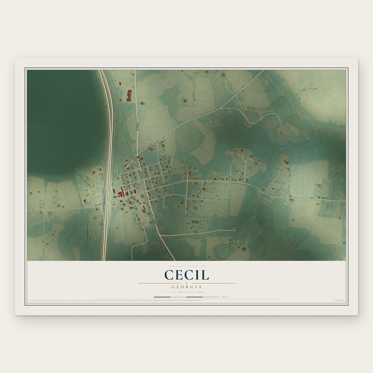 Cecil, Georgia map print, the full design