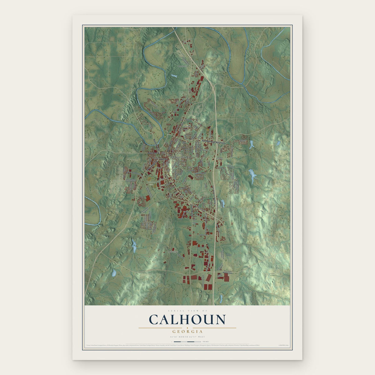 Calhoun, Georgia map print, the full design
