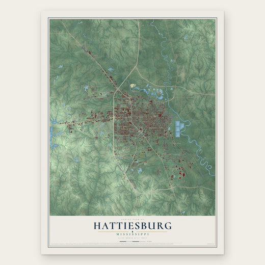 Hattiesburg, Mississippi map print, the full design