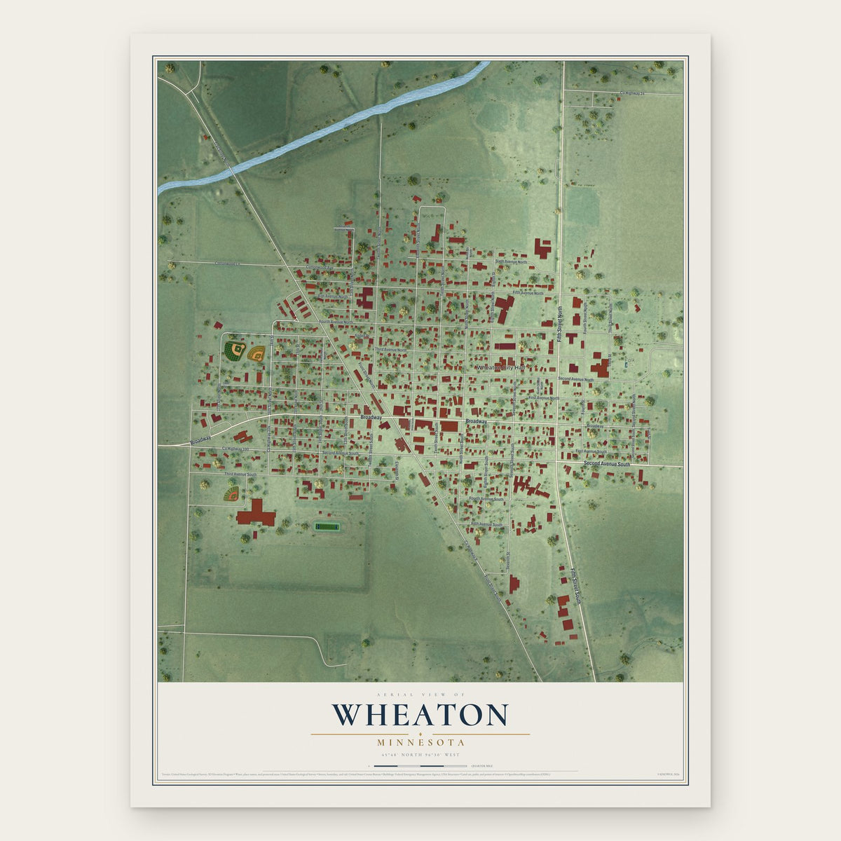 Wheaton, Minnesota map print, the full design