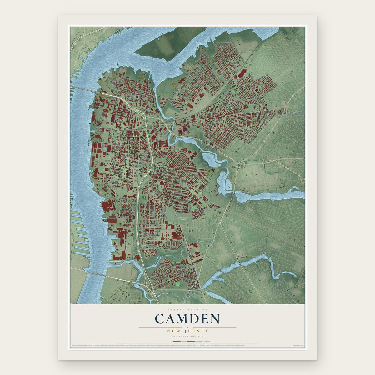 Camden, New Jersey map print, the full design