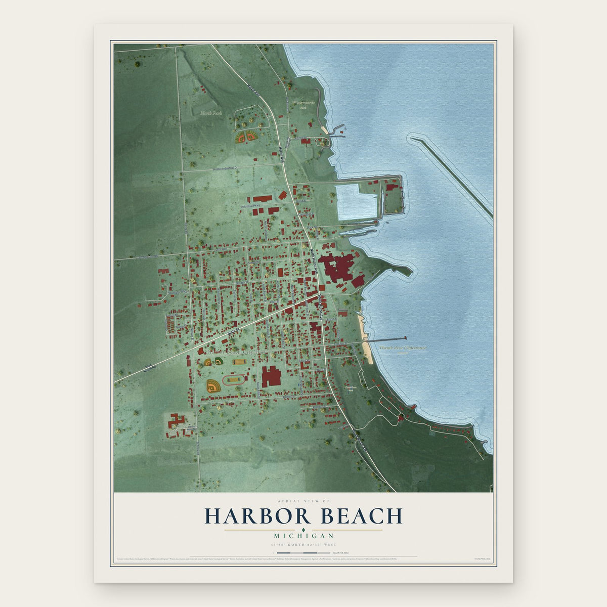 Harbor Beach, Michigan map print, the full design
