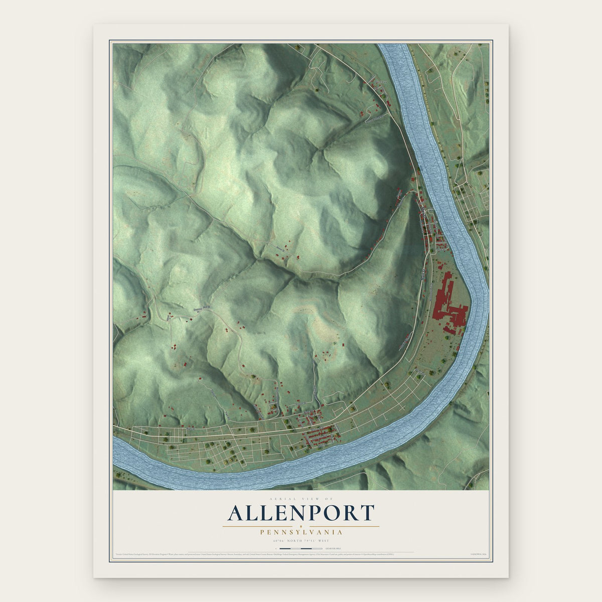 Allenport, Pennsylvania map print, the full design