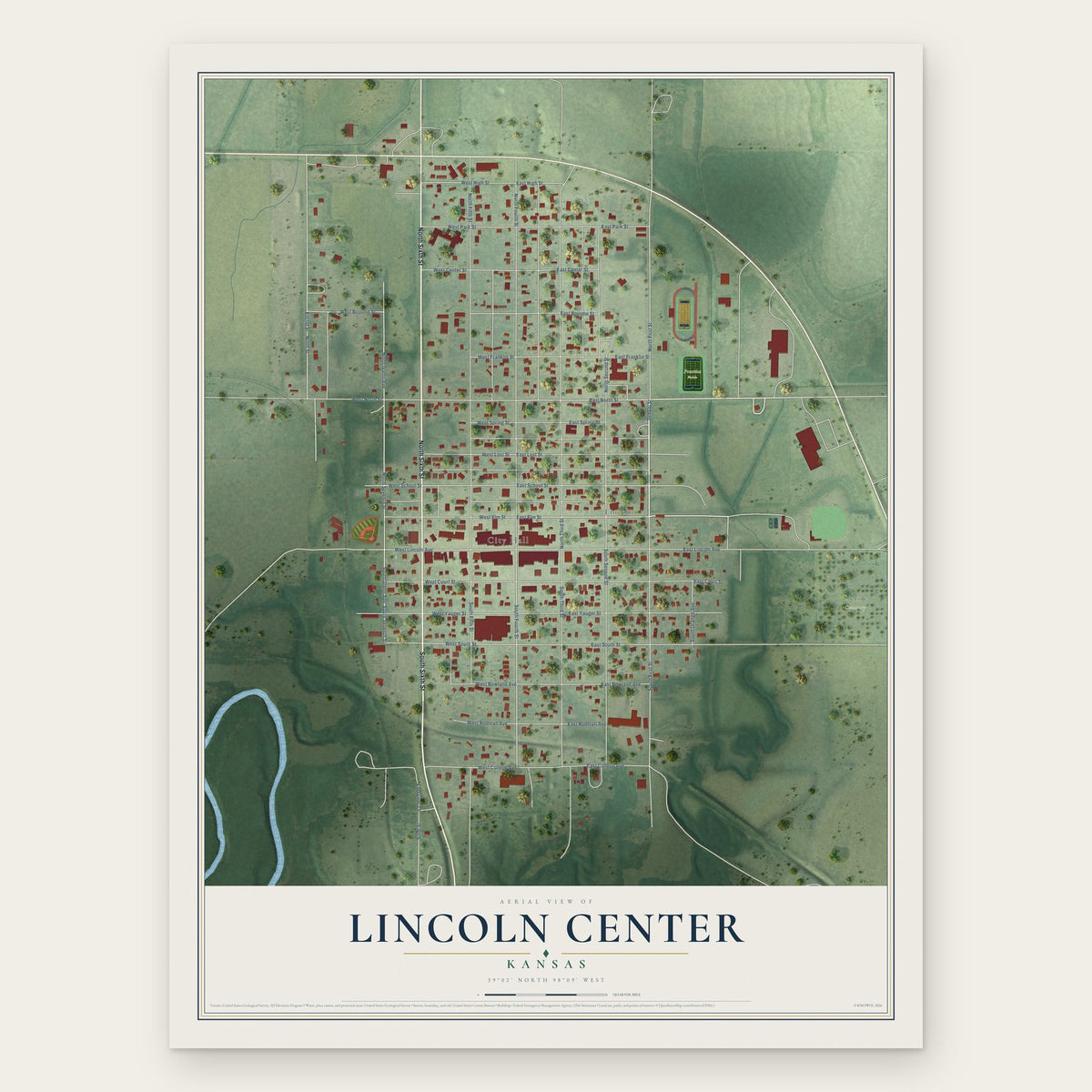Lincoln Center, Kansas map print, the full design